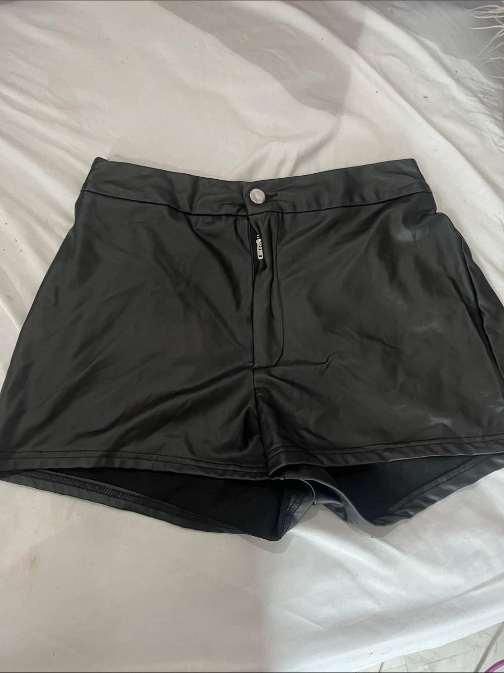 SHEIN Black High-Waist faux leather Shorts with Front Zip